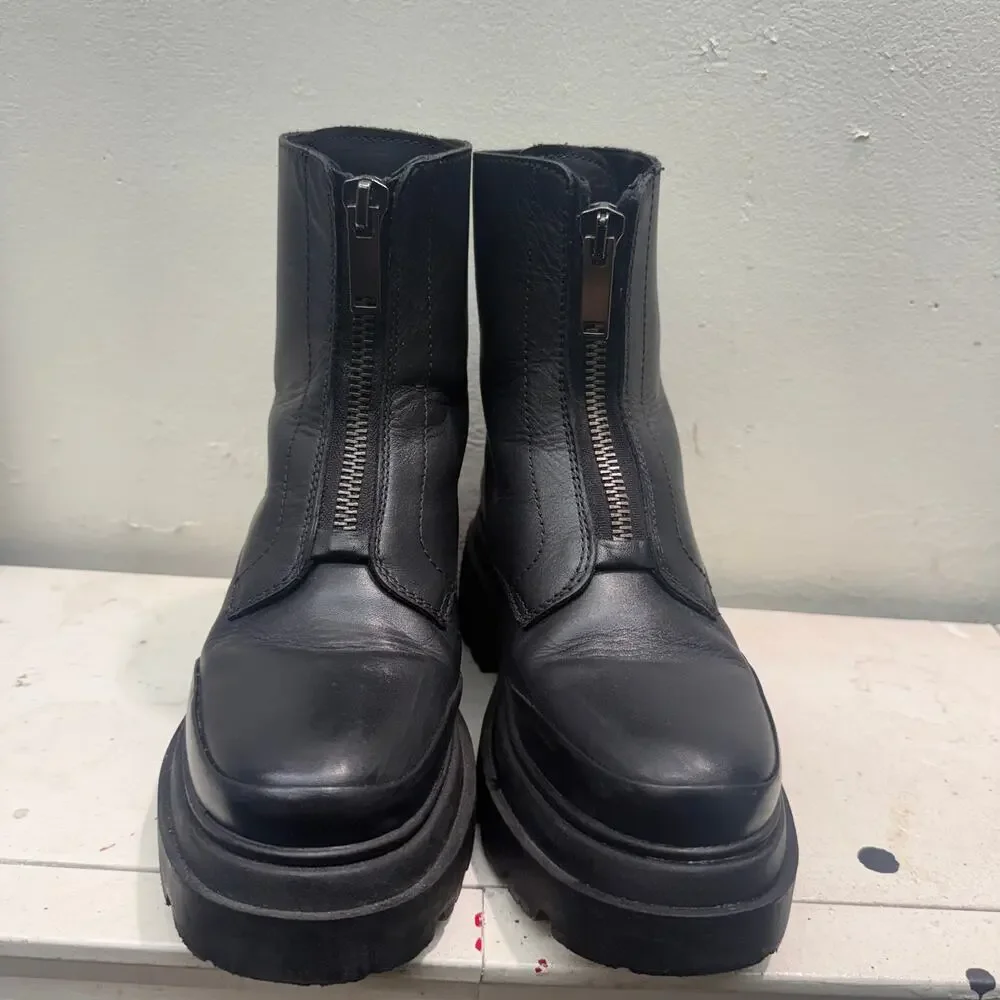 Thursday Boot Company 8 Ryder Platform Boots Black Leather Zip Goth